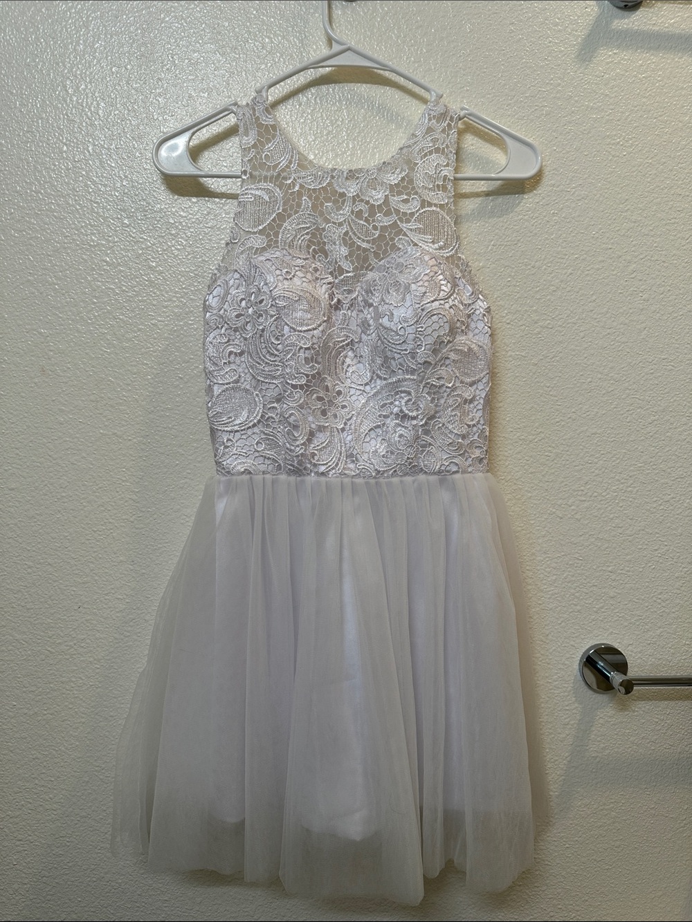 Girls Lace Tulle Party Dress in Ivory
